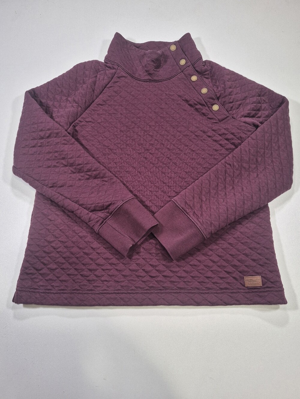 L.L. Bean Women Large Regular Quilted Burgundy Sweatshirt Snap Neck Pullover